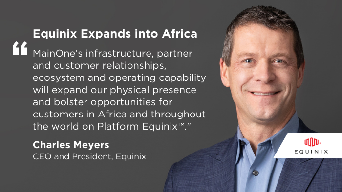 Equinix's tweet photo. #Equinix expands into #Africa with the acquisition of @mainoneservice. This acquisition will extend #PlatformEquinix into the fast-growing continent, enabling organizations to accelerate #digitaltransformation throughout Africa. Learn more - https://t.co/9KR65B4YXy https://t.co/IeivWAJBfW