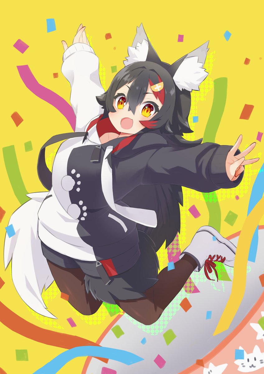 ookami mio 1girl animal ears wolf ears tail wolf girl solo wolf tail  illustration images