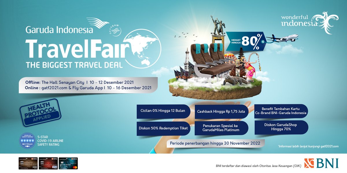 Garuda Indonesia Travel Fair hadir di tahun 2021! Dapatkan beragam promo terbaik hemat hingga 80%, cicilan 0%, diskon redemption tiket, promo GarudaMiles, dan masih banyak lagi. #GATF2021