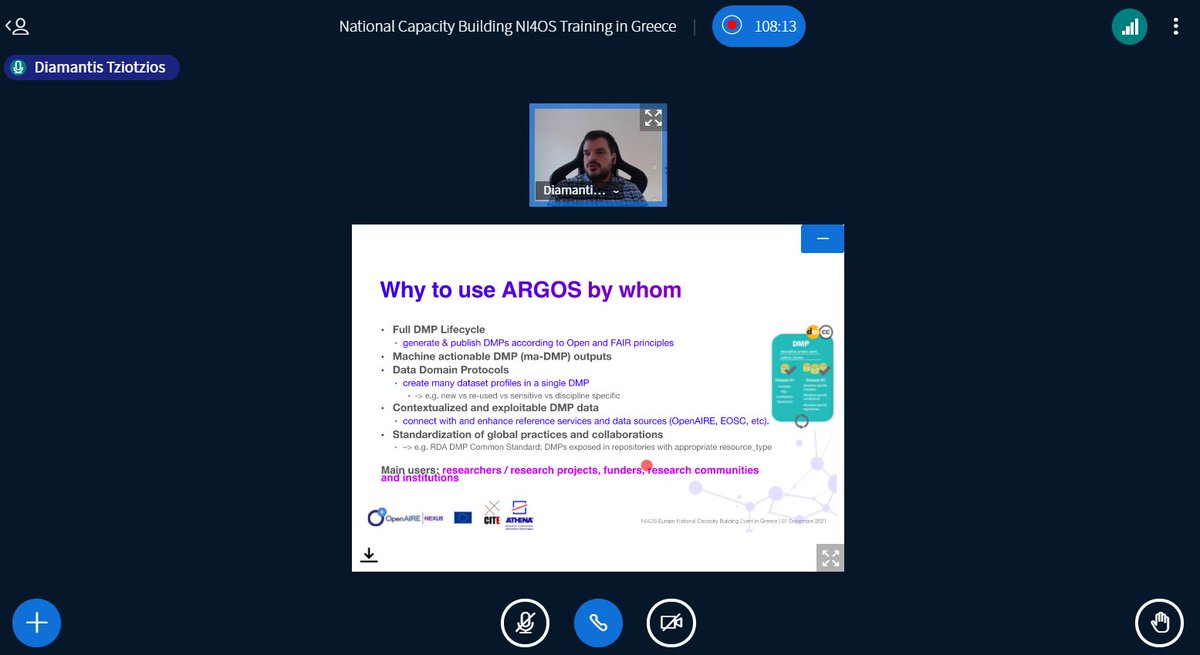 NI4OS_eu's tweet photo. Diamantis Tziotzios from @cite_sa demonstrating Argos machine actionable #datamanagement planning service offered by @OpenAIRE_eu, also available in @EoscPortal - at the policies and machine actionability session of the #Greek NI4OS-Europe national capacity building event. https://t.co/F0ynNZUlxT