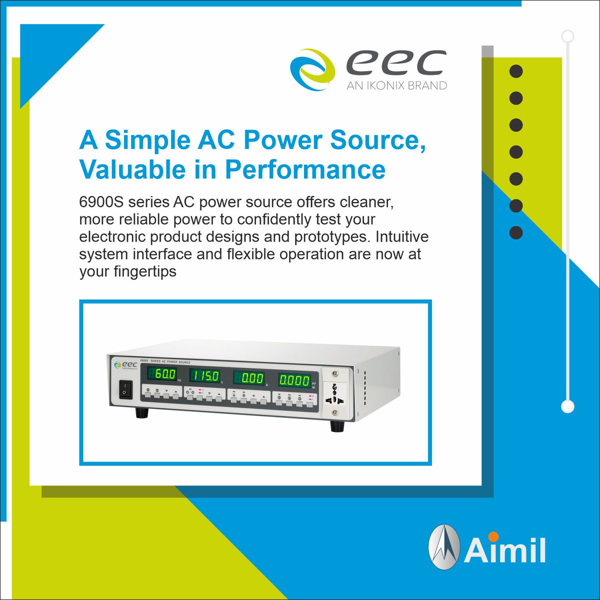 AimilLtd's tweet image. A Simple AC Power Source, Valuable in Performance

6900S Series #ACpowersources offers cleaner, more reliable power to confidently test your electronics product designs and prototypes.

Read more: lnkd.in/eHk7xKcV

#Aimilltd #EEC #Extech