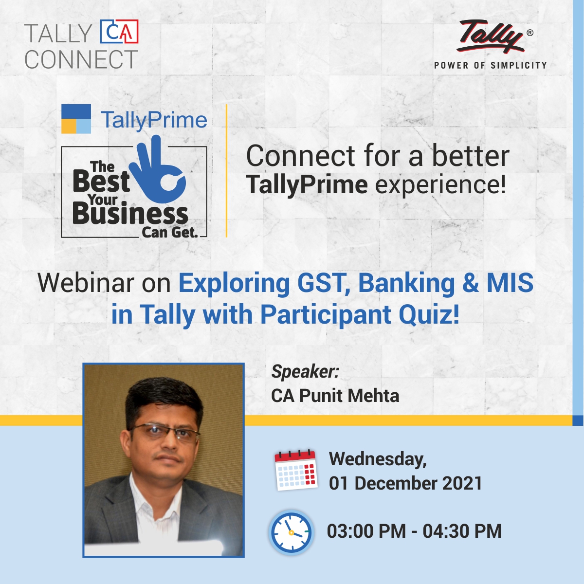 tallysolutions's tweet image. Presenting the next webinar in our weekly 🤝CA Connect series - on all you need to know about TallyPrime 2.0!

Register for the next webinar at 👉 bit.ly/tcc011221
Check out all our webinars at 👉 bit.ly/tallycaconnect

#WebinarsByTally #CAConnect #BestForBiz