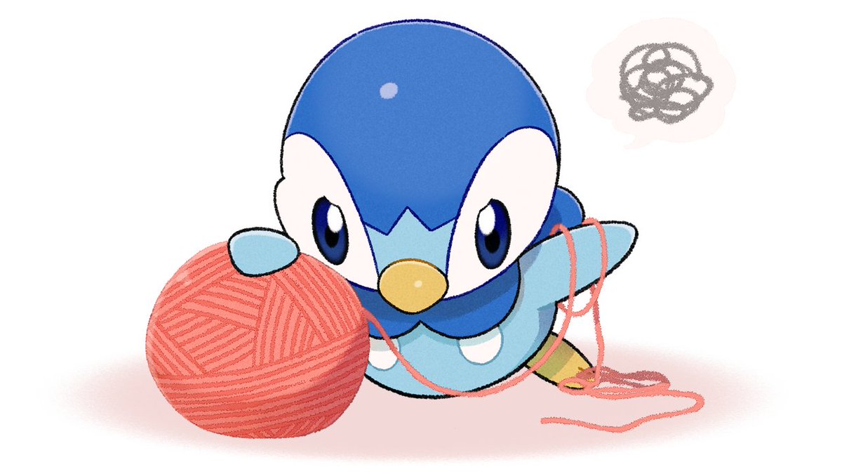 piplup squiggle no humans solo yarn pokemon (creature) blue eyes yarn ball  illustration images