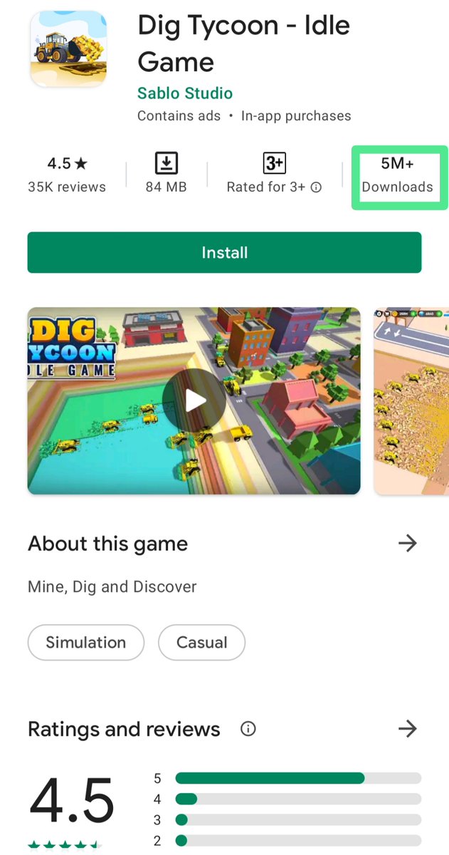 We are proud to announce that Pakistan published first hypercasual game “Dig Tycoon - Idle Game” by Sablo Studio has achieved 5 Million+ Downloads on Google play

Dig Tycoon – Idle game also ranked in Top 10 simulation games in USA and Tier 1 countries.