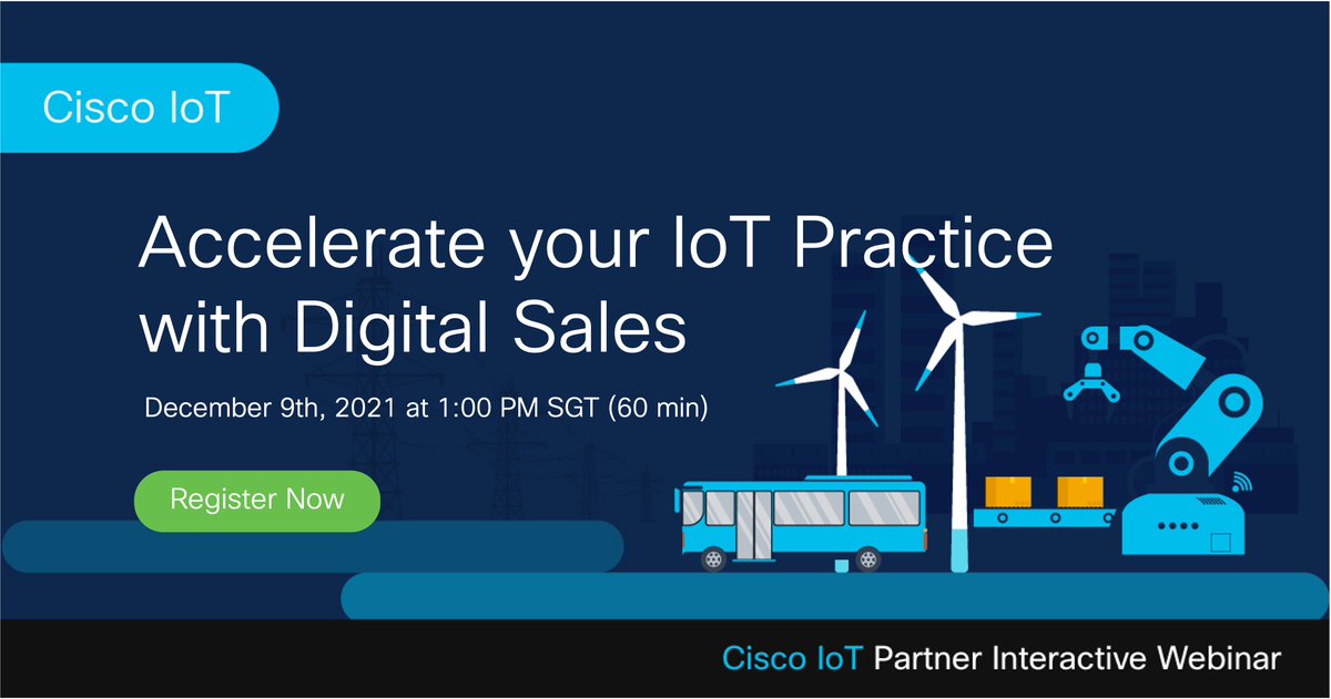 CiscoIIoT's tweet photo. Hey partners in APJC, accelerate your IoT practice in 2022 with IoT Digital Sales! Join us and learn more about Marketing Velocity Central, IoT Specializations, the IoT Partner Portal and much more. Register here: https://t.co/j13Teswa7n #IoT #AccelerateIoT https://t.co/TqCVr5MnVO