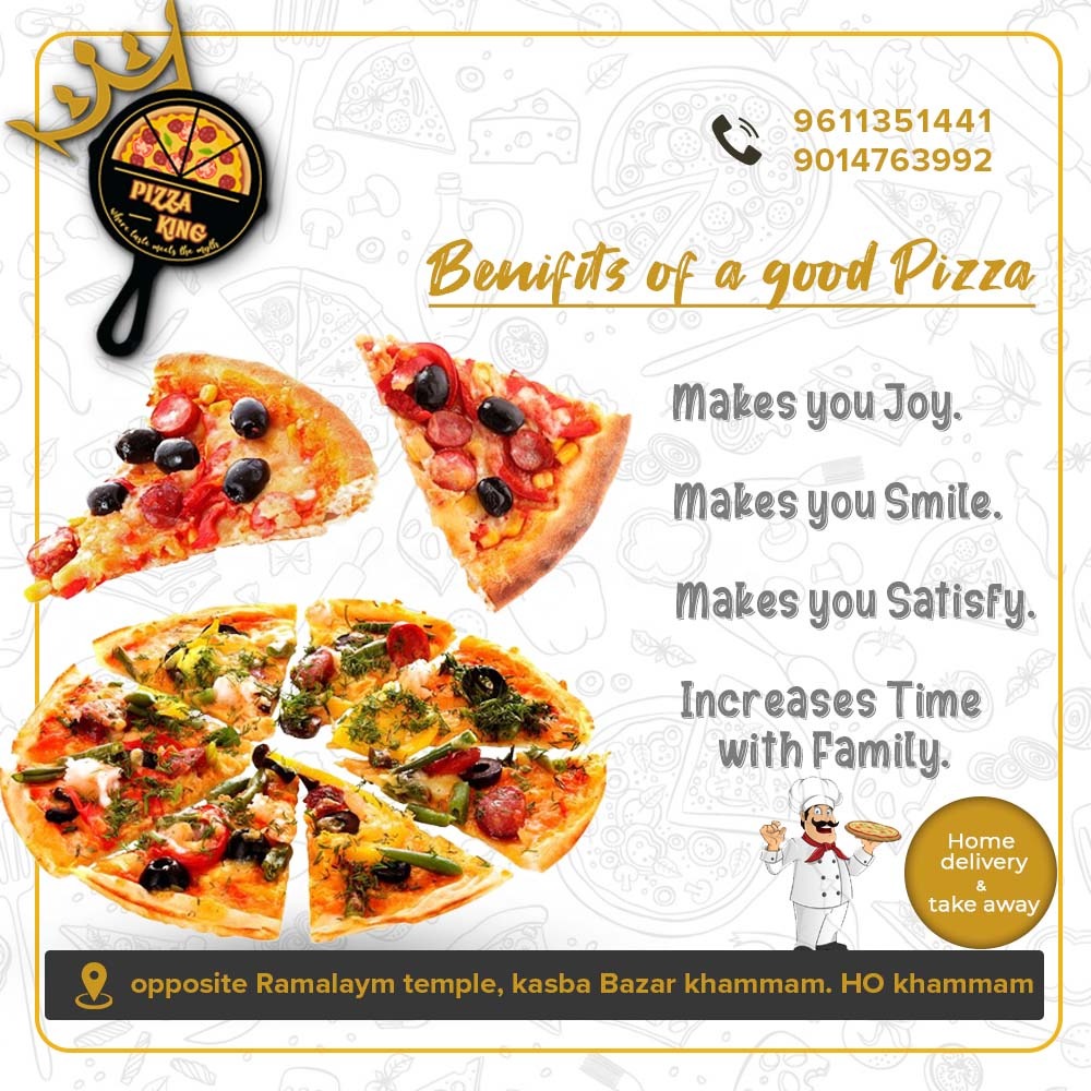 Pizza makes me think that anything is possible.
@pizzaking
Contact us : +9611351441
#Pizzaking  #Delicioues #Khammam #PizzaKhammam  #PizzaLovers #VegPizza #NonvegPizza #Cornpizza #AlltypePizza #Telengana #pizzalove #pizz #pizzaking #hyderabad #khammam #mixedpizza #tastypizza