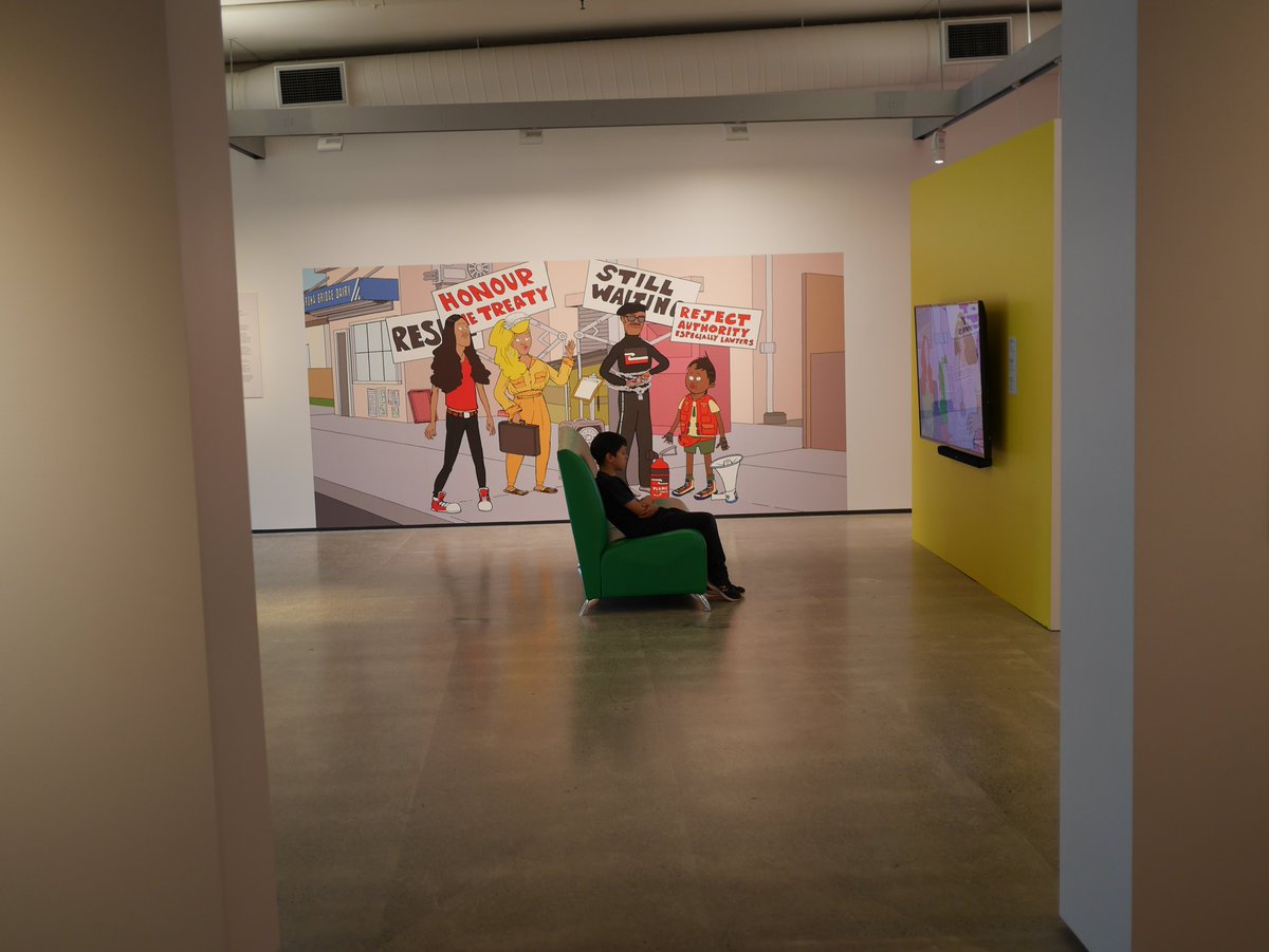 cocosolid_'s tweet photo. Our cartoon baby @ArohaBridge has been given the museum gallery respek treatment in MISCHIEF MAKERS, a group show at @PatakaArtMuseum. Celebrating trickster disruption within the Māori and Pasifika art landscape til Feb 6 https://t.co/9CFYCUPgZc