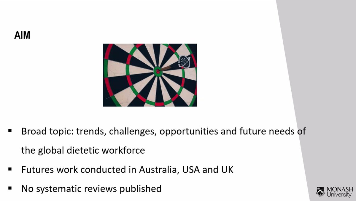 LynnMonrouxe's tweet photo. Merran Blair up now - Want to know about the trends, challenges, opportunities and future needs of the dietetic workforce? Check out her systematic scoping review of 184 articles! @MerranBlair @Monash_MCSHE @Sydney_Waranara @sydFMH_EMCR @Sydney_CHES https://t.co/dCzJDlmKnZ