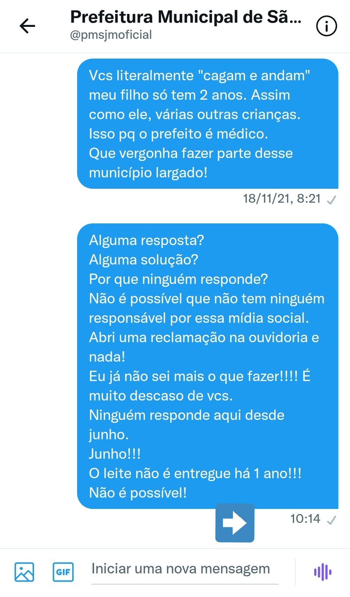 Pra vocês terem uma noção que não há sequer preocupação em responder.
Mensagens mandada hoje, antes de gravar o vídeo.
Cara, isso me revolta demais.
Puro descaso.
Meu filho não é nada nesse município esquecido por Deus e que só afunda mais com essa administração.