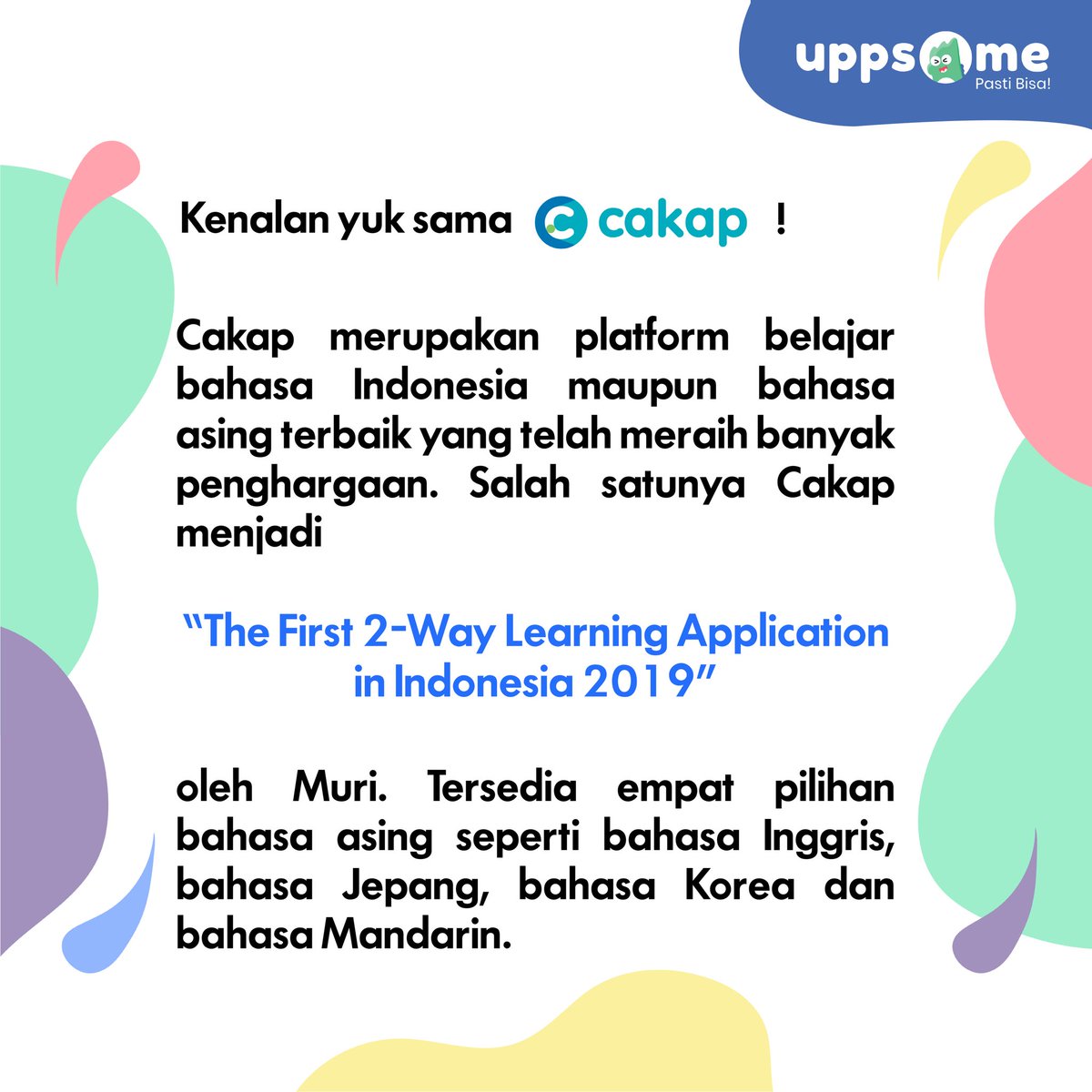 upps_me's tweet photo. Hallo UppsFriends! Kabar baik nih, UPPSME lagi kolaborasi bagi-bagi voucher dengan Cakap lho. Belum kenal Cakap? Klik gambar untuk tau informasinya ya.

Cakap juga bagi-bagi voucher senilai Rp350.000 untuk 1000 orang pemenang nih. Simak caranya yaa! https://t.co/zUitOBCuBh