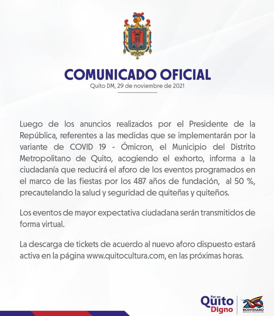 MunicipioQuito's tweet photo. ✅ #Atención | Con el propósito de precautelar la salud y la seguridad de quiteñas y quiteños, el Municipio del Distrito Metropolitano de Quito informa: ⬇️⬇️ https://t.co/HKvUUoKtEo