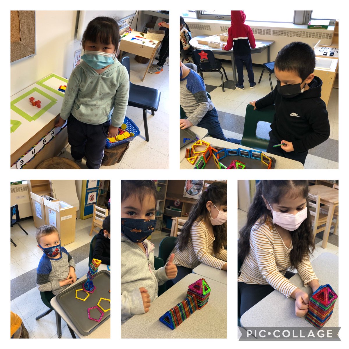 grefrench's tweet photo. Exploring and building with 2D shapes!! 🟢🔺🔷🟧 @StGregoryOCSB #ocsbKinderMath https://t.co/2tdPIp1Bll