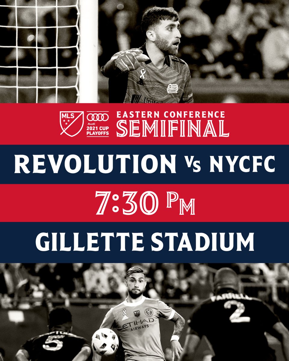 NERevolution's tweet photo. It's a #NERevs MATCHDAY!

🆚 @NYCFC
🕰️ 7:30 p.m. ET
🏟️ @GilletteStadium
📺 @FS1, @FOXDeportes
📻 @rock929ROCKS, @SiriusXMFC, @NossaRadioUSA
🎟️ https://t.co/t4YAT985HM
#️⃣ #BringTheFight, #MLSCupPlayoffs https://t.co/D6LtXnEuOW
