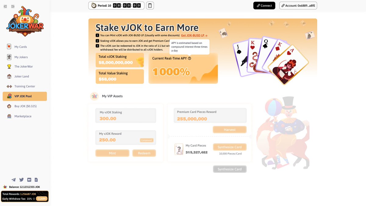 Hi, Jokers! The vJOK module will be online soon.
The vJOK is the certificate for JokerWar users to become members. The membership system is set up for loyal token holders.
More details:docs.jokerwar.com/features/vjok