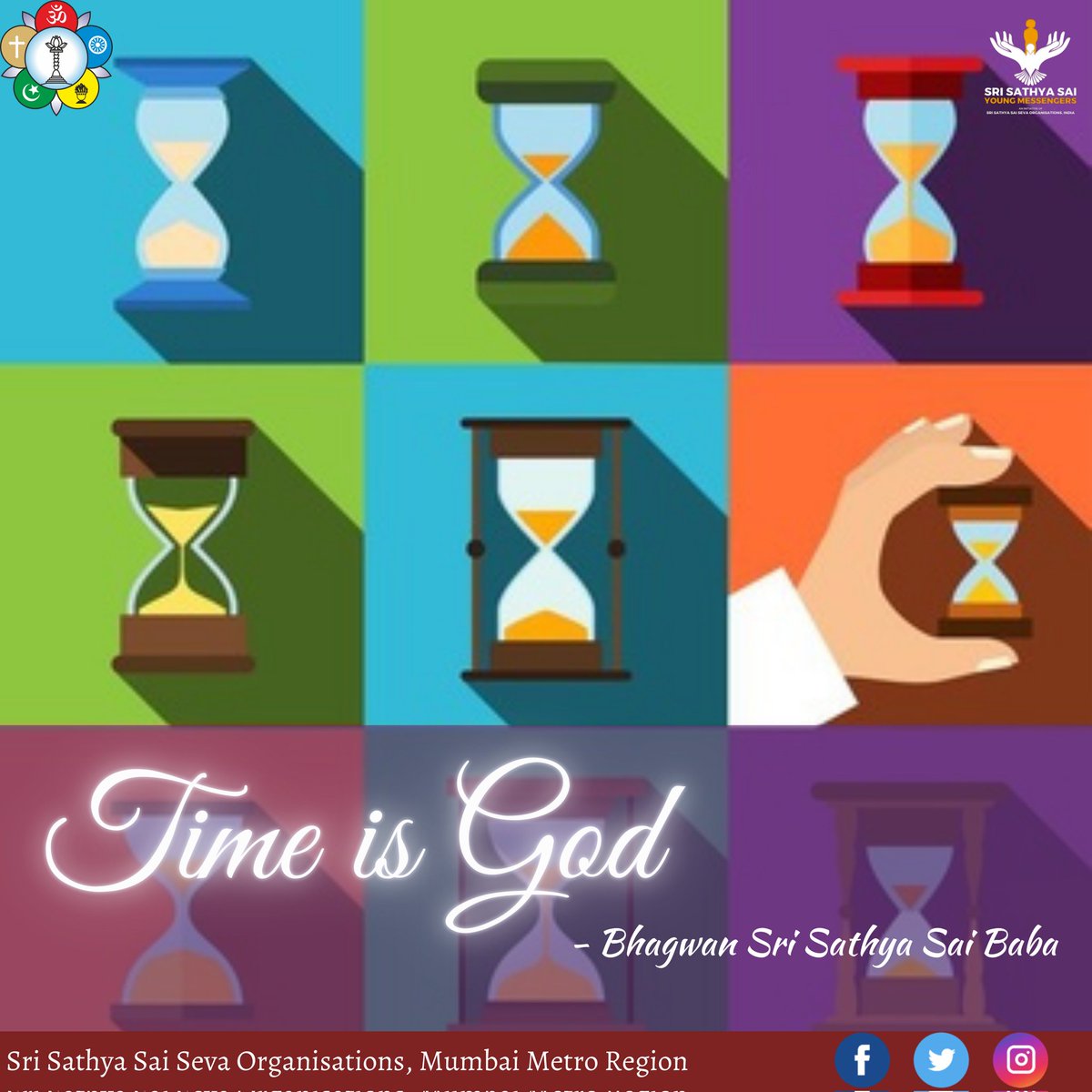 sssso_mah_goa's tweet photo. "...Time is God..."
- Bhagwan Sri Sathya Sai Baba
@SaiMessengers
@ssssoindia
#SSSSOIndia #SSSYM #sssso_mmr #SriSathyaSai #GoodMorningWithSai #StartTheDayWithSai #MorningSaiVibes #TheSathyaSai #TuesdayMotivation https://t.co/du7j0pePgP