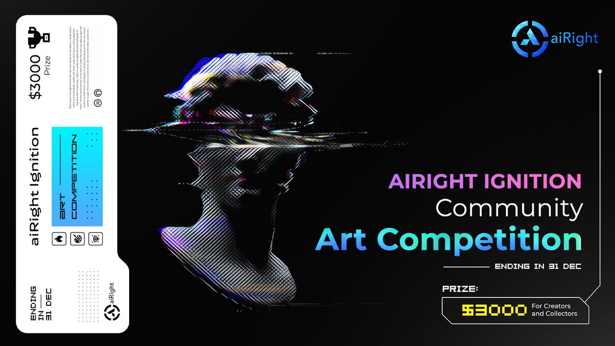 bigger's tweet photo. $3000 prize pool for @aiRight_io Ignition Community Art Competition!

💎Zero Fee Minting
🚀First #NFT platform on $ORAI mainnet
💡#AI enhanced IP protection for artists
🧠 @Adobe @ContentAuth Partnership
🤯Cross chain bridge for #NFTs
🚀 $AIRI only $2M mc

https://t.co/QmWAt39b5U https://t.co/1OGOLvnMmc