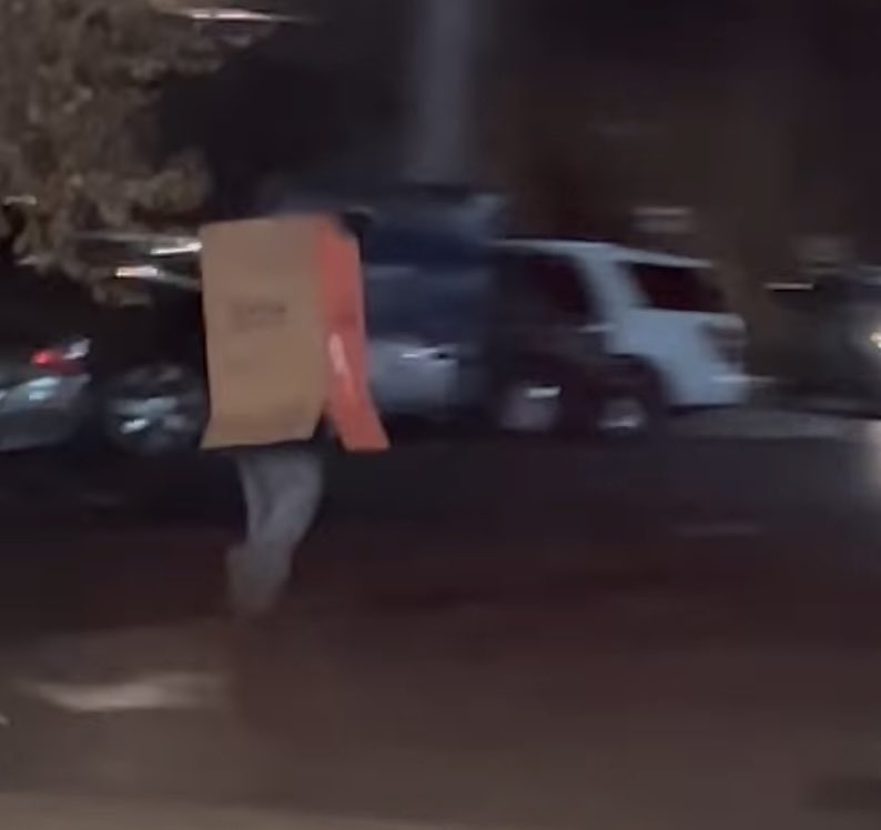 joeimel's tweet photo. Photo from video footage of male with a box on his head on the Bypass from FB page of Candace Pedigo Richardson. https://t.co/fMve7985c8