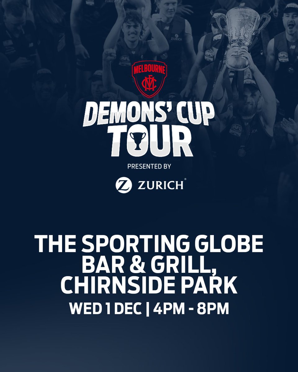 Melbourne Demons (@melbournefc) on Twitter photo The travelling doesn't stop for <a href="/TheDeesCup/">The Demons Premiership Cup π</a>! π
Today it will be at The <a href="/Sporting_Globe/">The Sporting Globe</a> in Chirnside Park from 4pm-8pm, so be sure to drop in for a visit!
Details π mfcde.es/2ZzBgaC The travelling doesn't stop for <a href="/TheDeesCup/">The Demons Premiership Cup π</a>! π
Today it will be at The <a href="/Sporting_Globe/">The Sporting Globe</a> in Chirnside Park from 4pm-8pm, so be sure to drop in for a visit!
Details π mfcde.es/2ZzBgaC