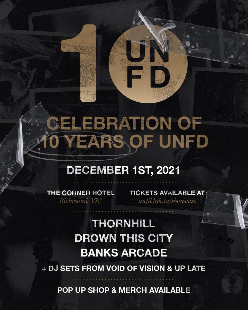We’re back TOMORROW NIGHT celebrating 10 years of <a href="/unfdcentral/">UNFD</a> at Corner Hotel alongside <a href="/thornhillmelb/">Thornhill</a> &amp; <a href="/banksarcade/">Banks Arcade</a> + DJ sets from <a href="/voidofvision/">VOID OF VISION</a> &amp; <a href="/upl8te/">upl8te</a> 🩸🖤 Final tix on sale now