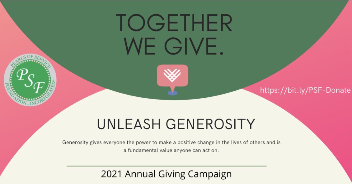 PSF_SFLD's tweet photo. 2021 Annual Giving Campaign with Giving Tuesday November 30, 2021.  “UNLEASH YOUR GENEROSITY”.

Please donate online at https://t.co/vFLRpyHlPM  

Warmest Regards,
Carol Turner
President
Pearls of Service Foundation, Inc. https://t.co/DtaFdsVtOz