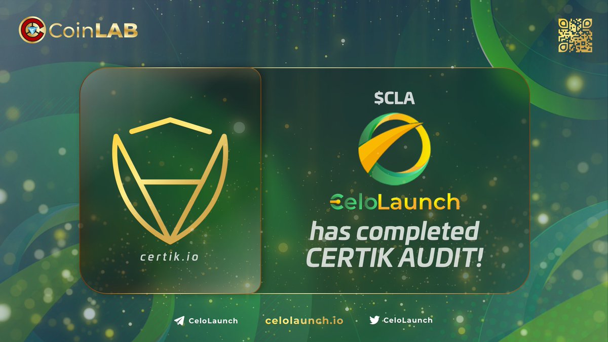 🤩🤩 GREAT NEWS 
#CertiK has just completed a full audit of #Celolaunch.
￼Just for you know #CertiK is the top blockchain security organization
👉🏻 This proves that <a href="/CeloLaunch/">CeloLaunch</a> Is a safe and potential project worth the investment.
👉🏻 Details : certik.com/projects/celol…
#_CoinLAB