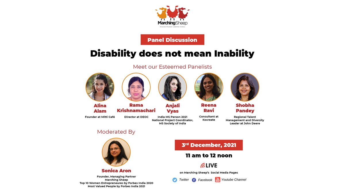 SheepMarching's tweet photo. Join us in this #initiative for #creatingawareness for #peoplewithdisabilities on Friday, 3rd December, 11 am to 12 noon.

 In the panel discussion, we will have people from the industry who are working in the space of making employment for people with disabilities a reality. https://t.co/TSUG80V697