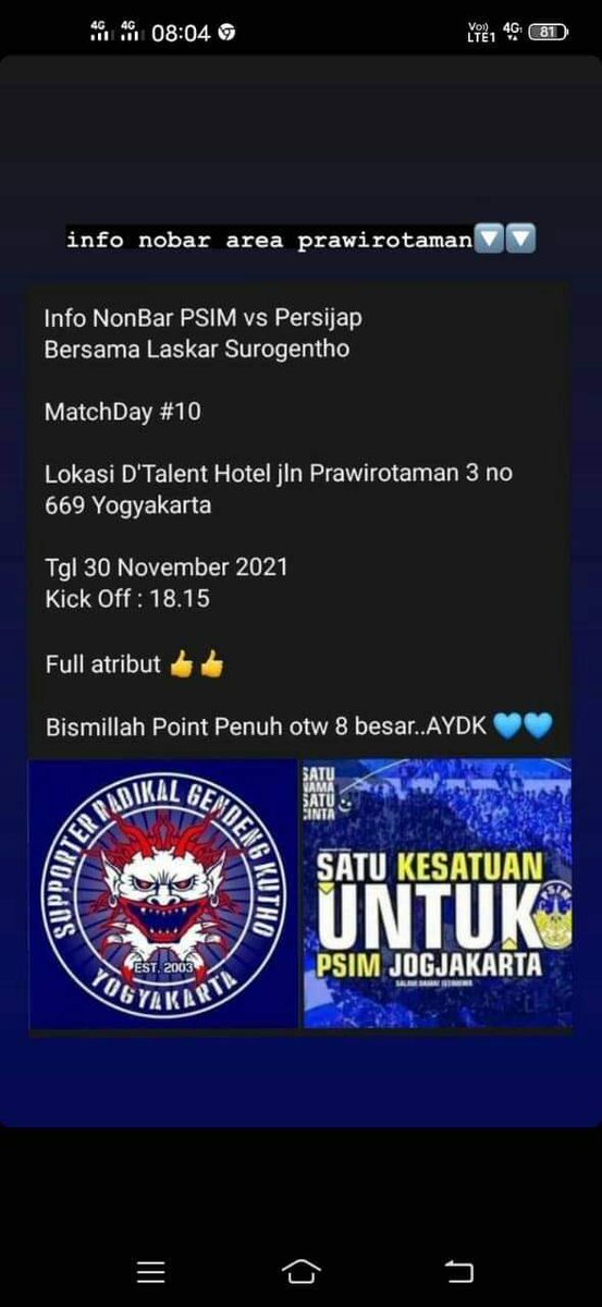 rizkytekek's tweet photo. INFO NONBAR PSIM JOGJA #PSIMday #8esar #AYDK https://t.co/GZM6ULNo8a