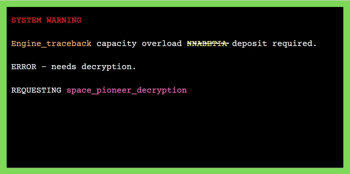 Warning received from star base /// action required