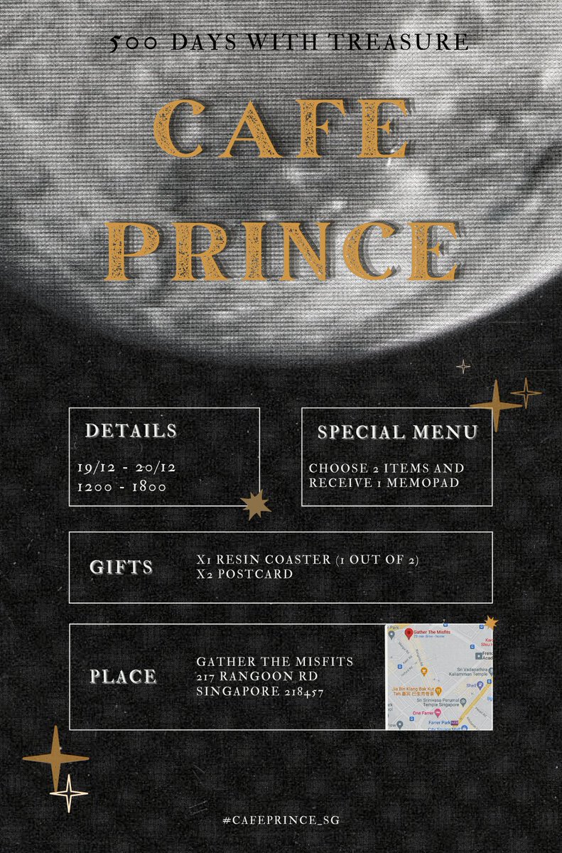 cafeprince_sg's tweet photo. ◇ Cafe Prince ◇ 

🗓 19 - 20 December 2022
🕘 1200 - 1800
📍@gtm_cafe

#cafeprince_sg #TREASURE https://t.co/18bJT6HKhu