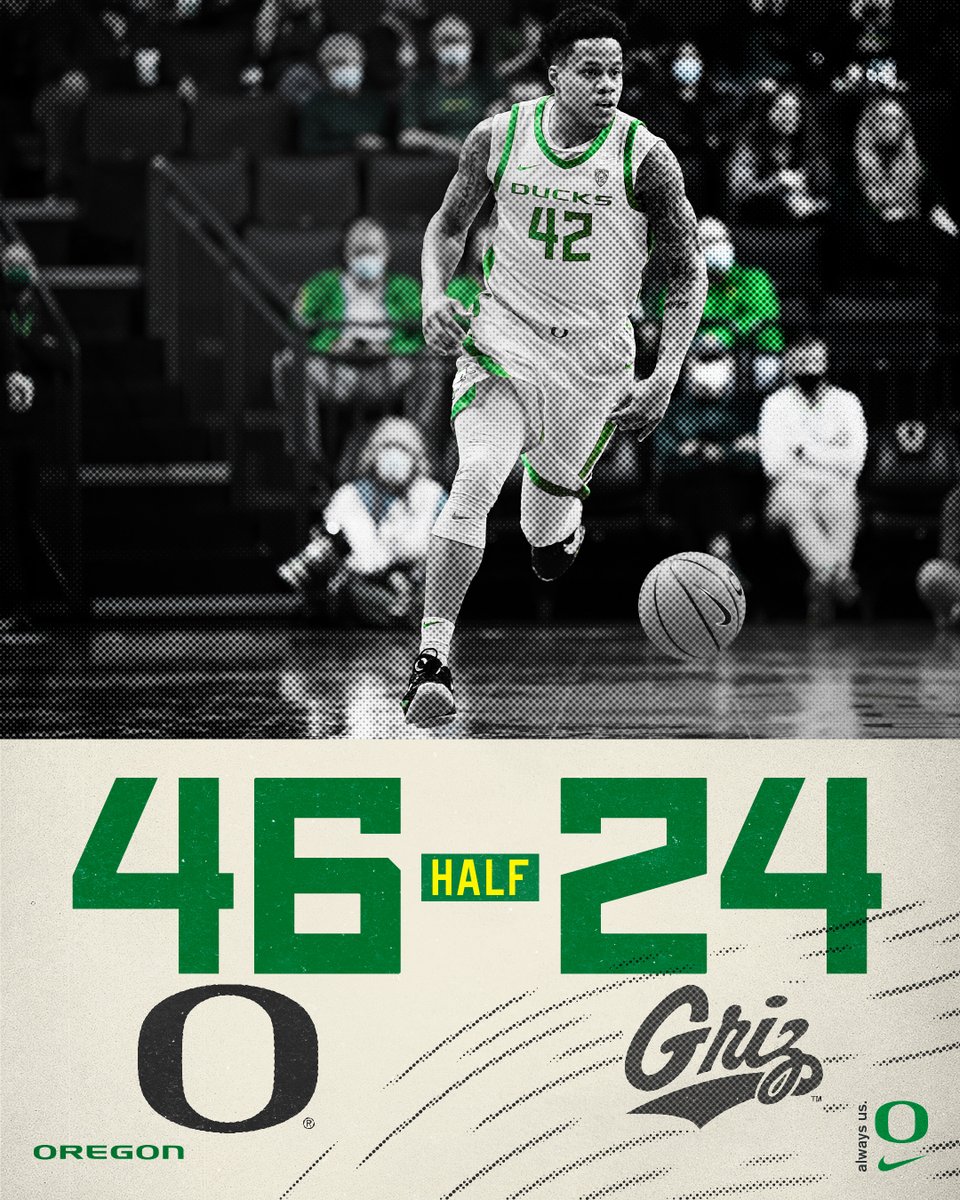 OregonMBB's tweet photo. Shooting 63% with a 22-point lead at the half 🔥

#GoDucks | #AlwaysUs https://t.co/EcIH2qyE67