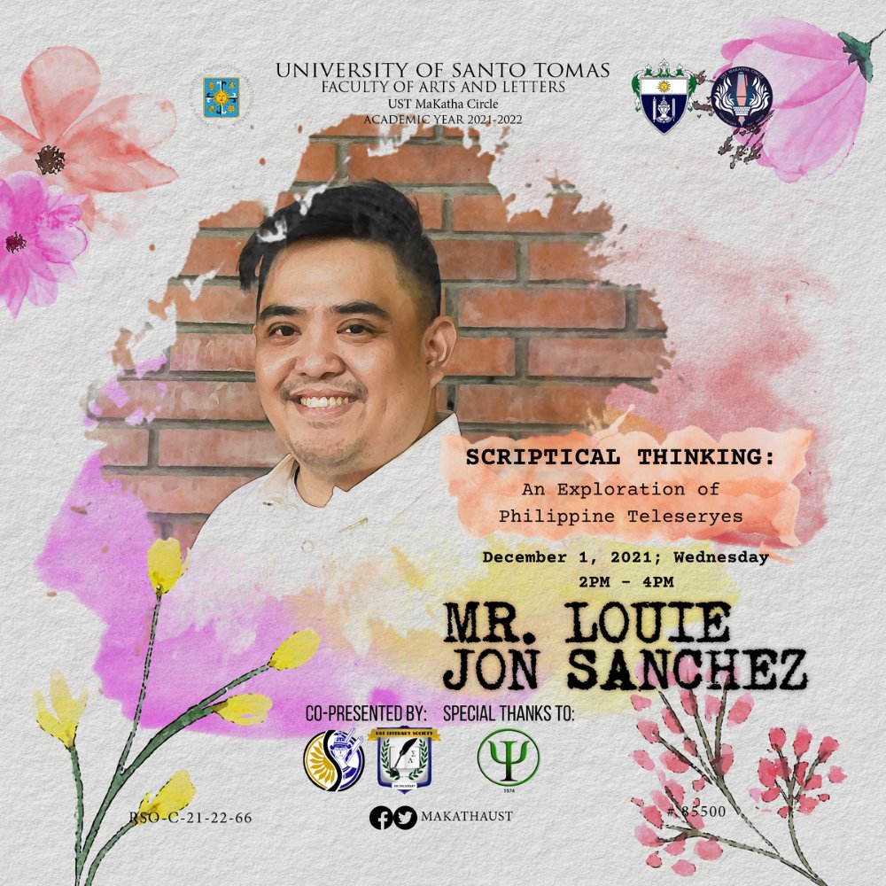 MaKathaUST's tweet photo. Catch our wonderful and talented speakers, Sir Louie Jon Sanchez and Sir Jerry Gracio! ๐ธ
Join us in discovering the influence of Philippine teleseryes on Scriptical Thinking on Dec. 1, 2PM - 4PM!๐ธ
Register here:
https://t.co/bijlGvbtti
#ScripticalThinking ๐ง https://t.co/6Cl7CQokbV