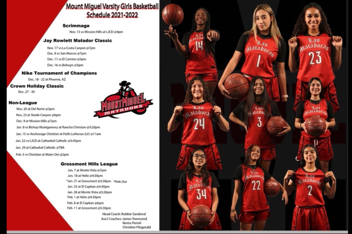 Mount Miguel Lady Matadors team Calendar!