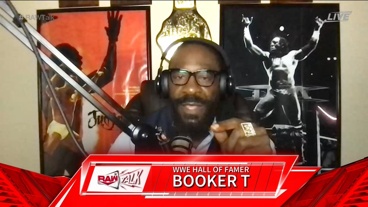 ClubWWE's tweet photo. DIG THIS!

@BookerT5x is here on #RAWTalk tonight.

#WWERaw
@peacockTV https://t.co/Xpi8YgTAvd