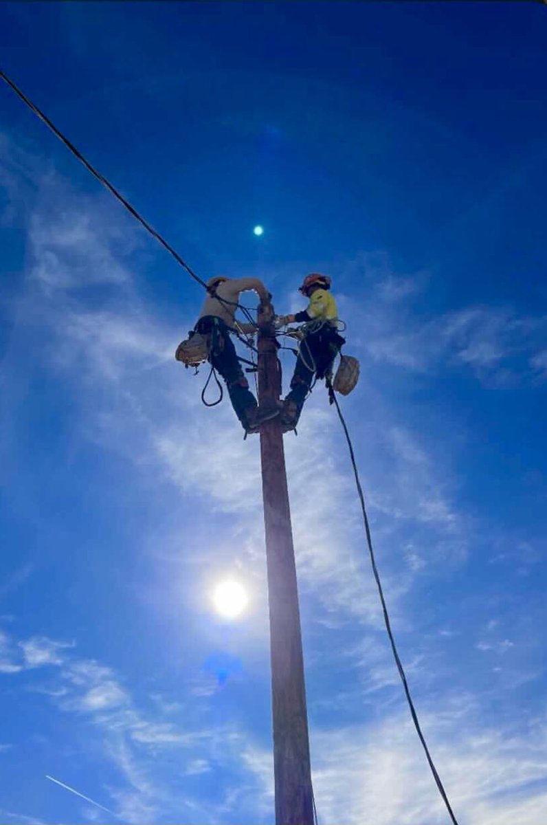 Electricians installing power lines on the Navajo Nation reservation. $11 billion of the infrastructure bill has been allocated for Indigenous communities, some have been without electricity for decades — your vote played a part — your vote really does matter.
