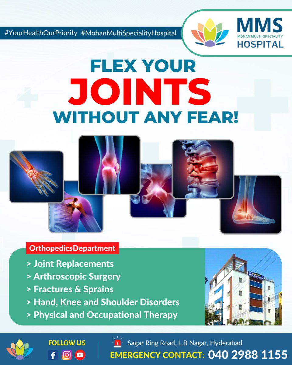 From diagnosis through rehabilitation, our team will make sure you are informed about your options and confident in your treatment plan. 

For More Details: 040 2988 1155

#mmshospital #hyderabadhospital #orthopaedic #tuesdaymotivations #tuesdayvibe