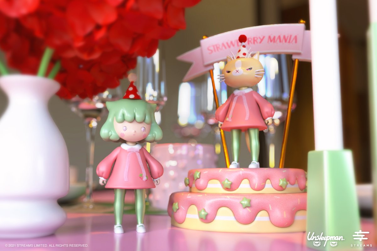 streamsart's tweet photo. MioとKuroroがストロベリークリームケーキをお届けします。誕生日のドキドキと甘い思いを思い出させてくれます〜

タイのアーティストUnsleepmanデザイン
STREAMSプロデュース
世界限定50セット
材質:樹脂、布、綿
付属品:バースデーハット、ケーキスタンド
高さ:約23cm
#streamsart #arttoys #resin https://t.co/LNkkutYDcD
