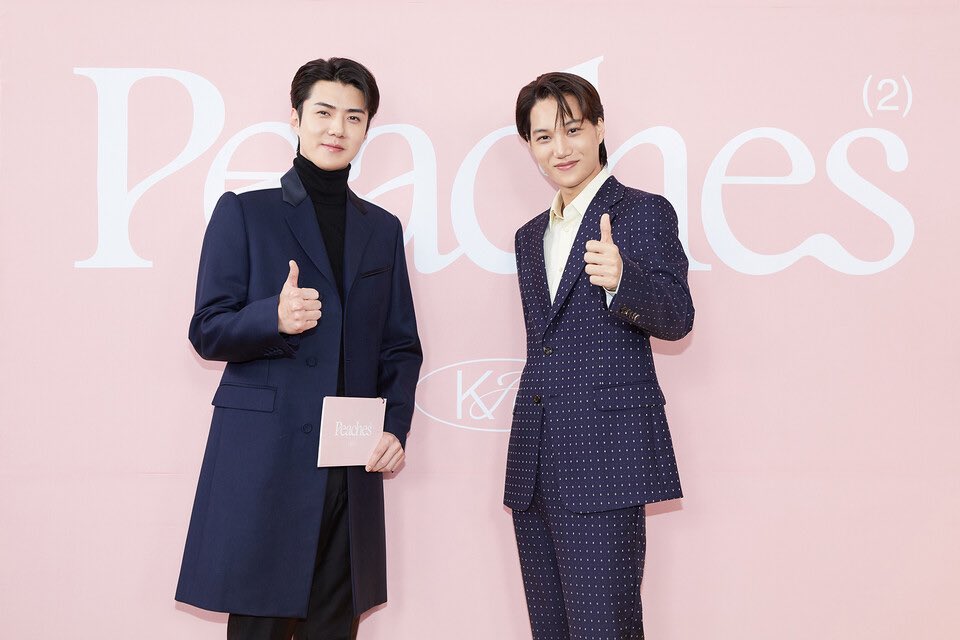 hourlyEXO's tweet photo. PEACHES PRESS CONFERENCE

#KAI #SEHUN https://t.co/gvU5tcJzKK