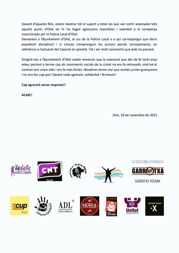 SI ENS TOQUEN A UNA, RESPONEM TOTES.
Coaccions per part de la #policiaMunicipalOlot