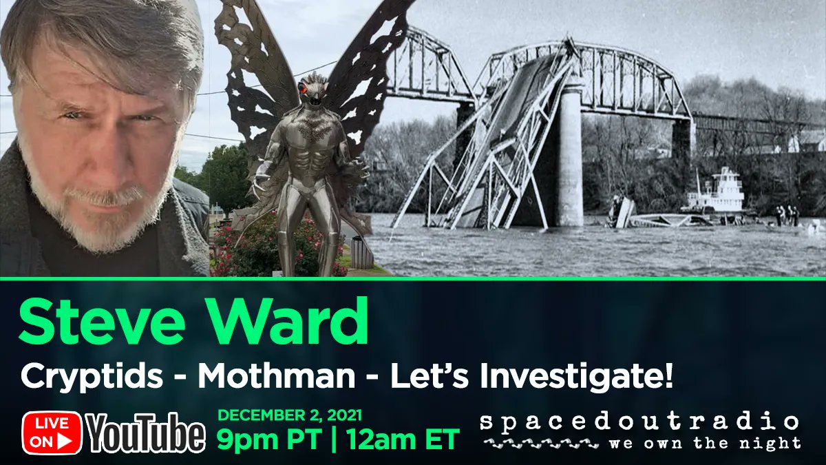 SpacedOutRadio's tweet photo. Tonight on Spaced Out Radio with Dave Scott, we welcome our guest, Steve Ward! Join us at 12am ET https://t.co/ct7LvezqID or https://t.co/axV5geVgPi
#SpacedOutRadio #paranormal #cryptids #mothman #ufos #cryptidhunting #mothmanfestival #talkradio #paranormalradio https://t.co/3YXlne9Fcc