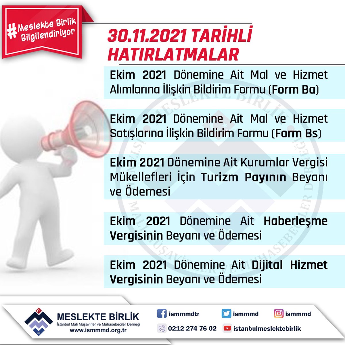 ismmmd's tweet photo. #MeslekteBirlik #ismmmd #FormBa #FormBs #TurizmPayıBeyannamesi #HaberleşmeVergisi #DijitalHizmetVergisi #MeslekteBirlikteyiz #MeslekteBirlikBilgilendiriyor https://t.co/eGfqDOuEkA