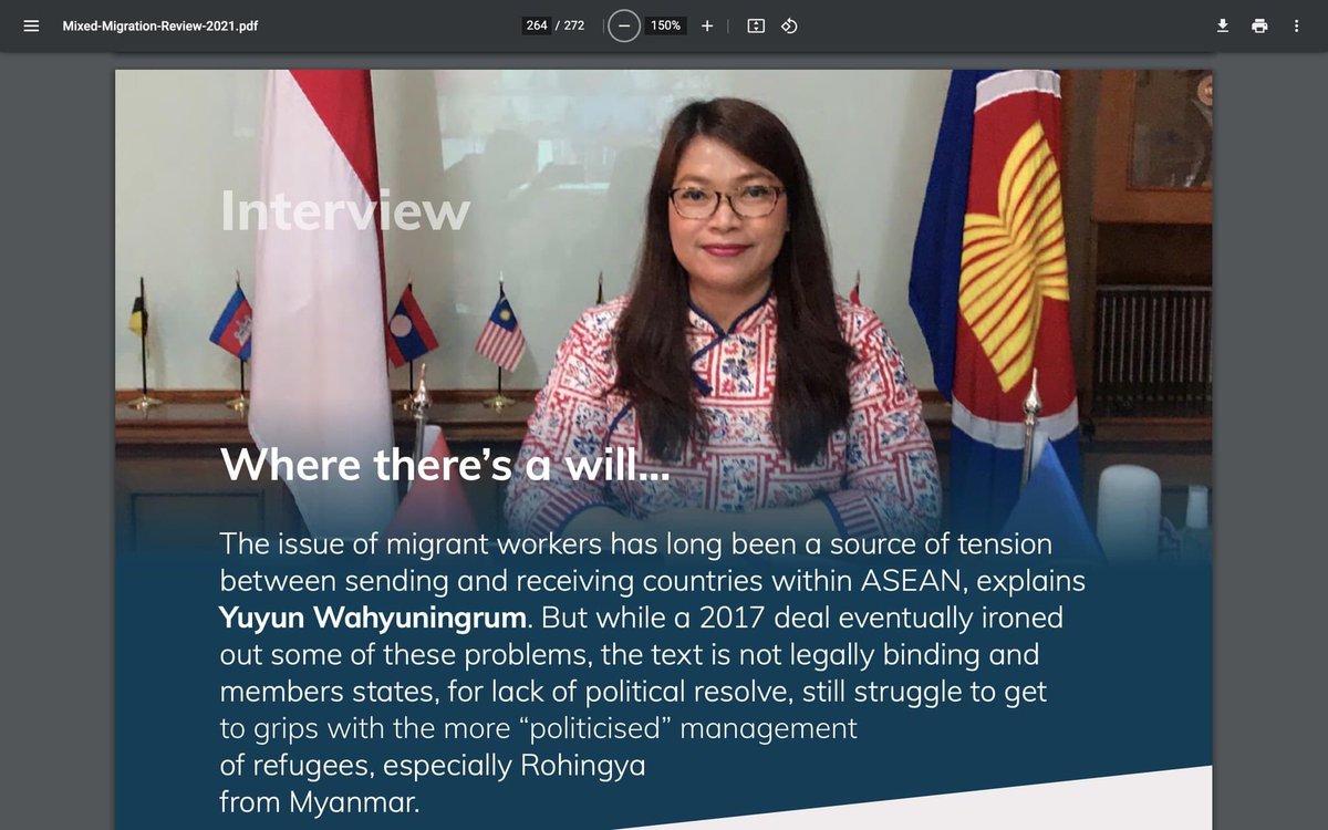 Virtual Launch of the Mixed Migration Review 2021: Reframing human mobility in a changing world, today, 30.11.2021 at 2 PM Zurich time. Please register here us06web.zoom.us/webinar/regist…

The report is accessible here:
mixedmigration.org/mixed-migratio… AICHR ID 
<a href="/Wahyuningrum/">Yuyun Wahyuningrum</a> is in page 264-7