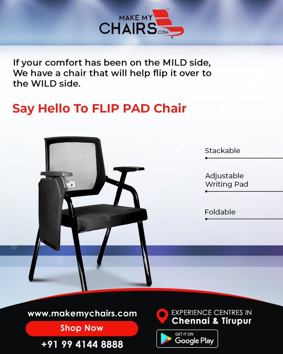 makemychairs's tweet image. Say hello to the FLIP PAD chair! Equipped with a pad to take care of your productivity needs and upholstered mesh to give you that premium comfort, make your winter season extra cozy and extra comfort with this chair. Visit at makemcyhairs.com 

#makemychairs #studychairs
