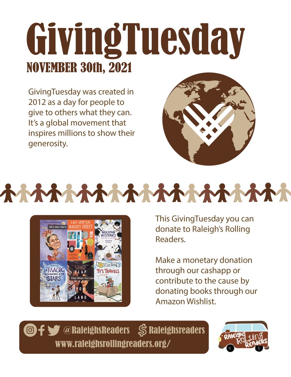 Consider <a href="/RaleighsReaders/">Raleigh's Rolling Readers</a> today for #GivingTuesday -you can donate through $Raleighsreaders or fill our wishlist amazon.com/hz/wishlist/ls… @ChrisTuttell <a href="/clarkeskinders/">Kelsey Clarke</a> @LeadwithReading <a href="/jprideNC/">Janet Pride</a> @librarylynn516 @RdngTeach <a href="/MsRichardsonRM/">Ashley Richardson</a> <a href="/MHS_MrsG/">Mrs. Genesky</a> <a href="/kelseymwoodss/">Kelsey Woods</a> <a href="/Literacy4Wake/">WAKE Up and Read</a>