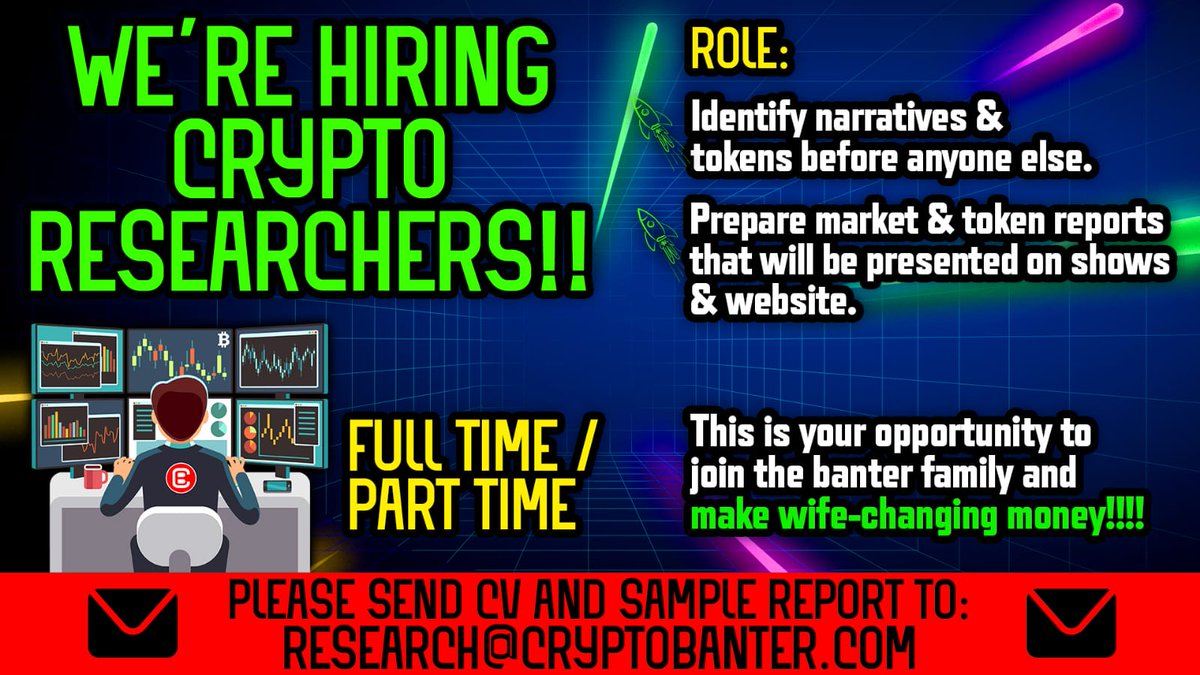cryptomanran's tweet photo. WE ARE EXPLODING! 

If you are obsessed with crypto, have your fingers on the pulse 24/7 &amp; are keen to join one of the fastest growing teams in crypto - WE ARE HIRING.

Researchers, Writers and Journalists with 2 years + CRYPTO EXPERIENCE ONLY.

RESEARCH@CRYPTOBANTER.COM https://t.co/3Qpi6pKVZo