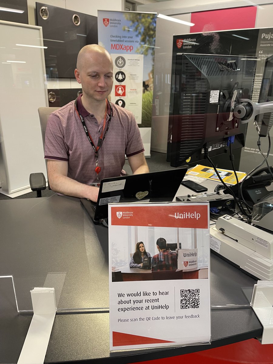 MDXLibrary's tweet photo. Have you visited us at UniHelp and would like to let us know how we are doing? Itβs really easy β just scan the QR code on the poster at the desk and this will take you to our satisfaction survey where you can share your feedback and give us a smiley face! π #LoveMDXLibrary https://t.co/yaQ4zsfhzM