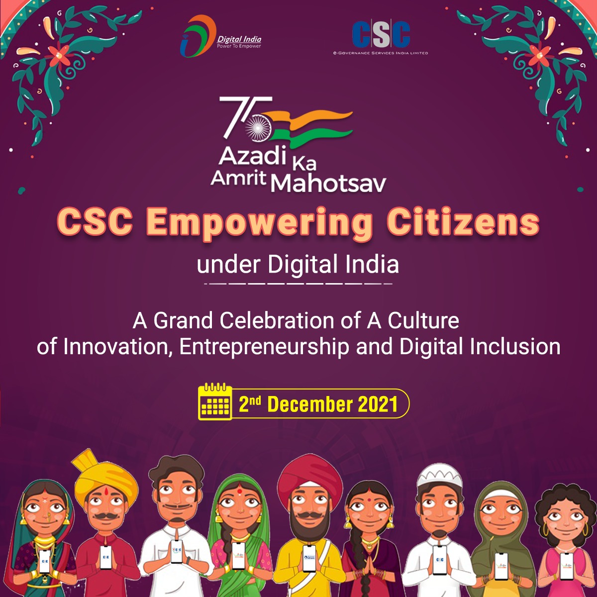 CSCegov_'s tweet photo. We at CSC take pride in celebrating the iconic day of #AmritMahotsav...

CSC Empowering Citizens under Digital India!!

A Grand Celebration of A Culture of Innovation, Entrepreneurship &amp; Digital Inclusion...

Join us on 2nd December 2021

#CSC #DigitalIndia #AzadiKaAmritMahotsav https://t.co/KAMEosaaqz