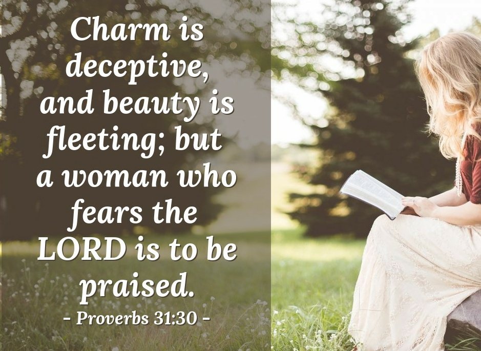 ArefMashaliUK's tweet photo. Charm is deceptive, and beauty is fleeting; but a woman who fears the LORD is to be praised.
Proverbs 31:30 https://t.co/vpsNJQpYC8
