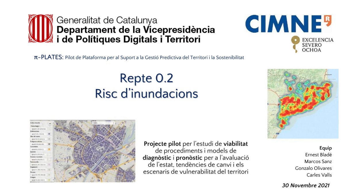 Dins del projecte #πPLATES, promogut per <a href="/territoricat/">Territori</a> i desenvolupat pel <a href="/cimne/">CIMNE</a> , <a href="/Ernestblade/">Ernest Bladé</a> ha estat presentant el Repte 0.2 sobre el risc d'inundacions i que ha de servir per millorar-ne el coneixement i la seva gestió predictiva