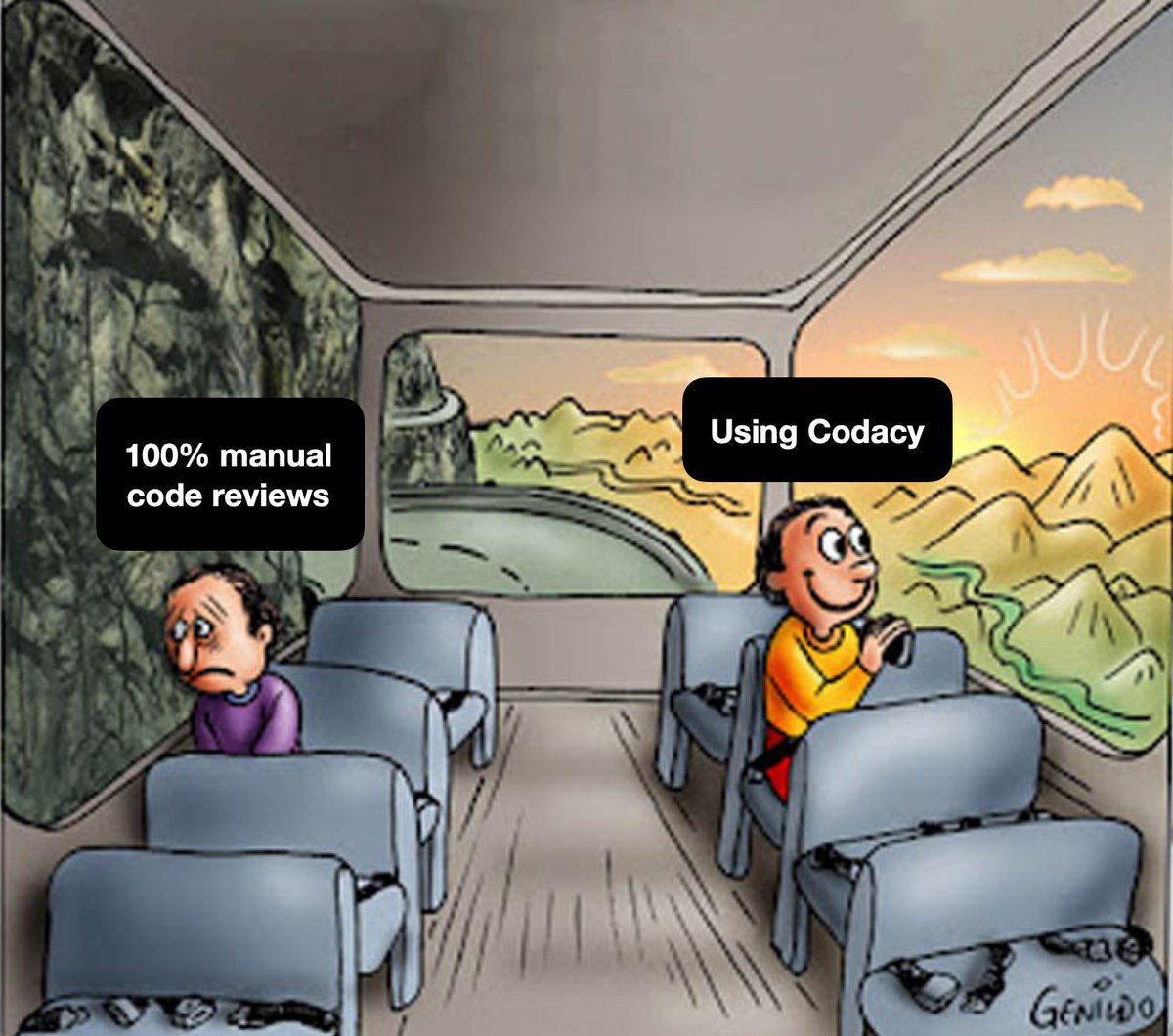 codacy's tweet image. Welcome to the bright side 😎
#codereviews #devops #coding #developer 
Image credits: Genildo Ronchi