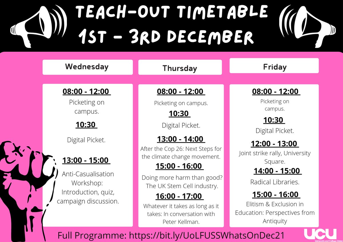 ULivUCU2's tweet photo. 📢📢📢Take a look at our brilliant programme of Teach Outs! We're kicking off with a day of resisting casualisation. Join us! #UCUStrikes #LivUniStrikes #OneOfUsAllOfUs https://t.co/c044aAdsFn